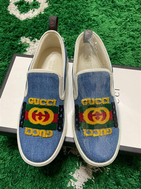 gucci slip on white|Gucci denim slip on.